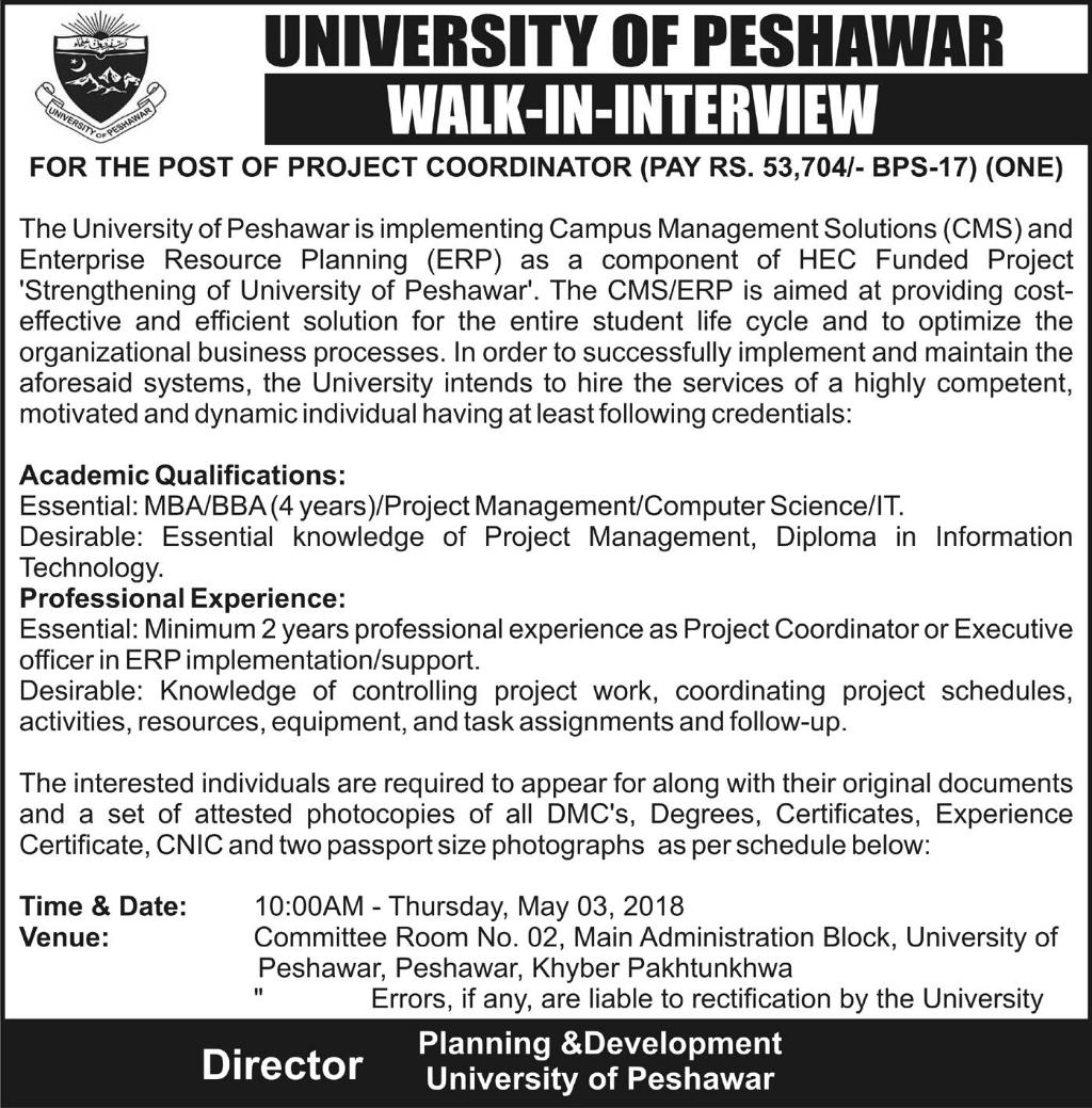 Jobs in University of Peshawar 17 April 2018