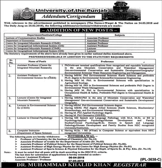 Jobs in University of The Punjab 22 March 2018