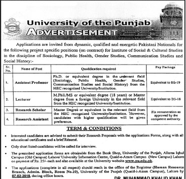 Jobs in University Of The Punjab 25 Jan 2018