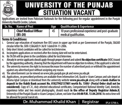 Jobs in University of the Punjab 27 March 2018