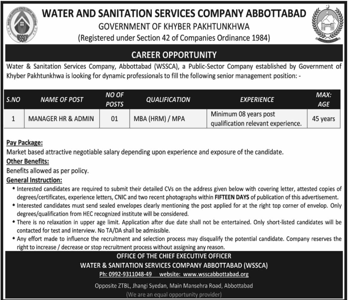Jobs in Water & Sanitation Services Abbottabad 30 June 2018