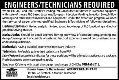 Jobs in Werrick Health Care in Islamabad 04 Feb 2018