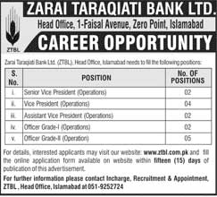 Jobs in Zarai Taraqiati Bank Ltd 17 May 2018