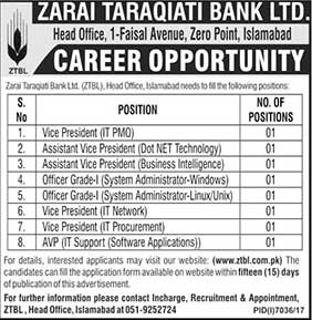 Jobs in Zarai Taraqiati Bank Ltd 24 June 2018