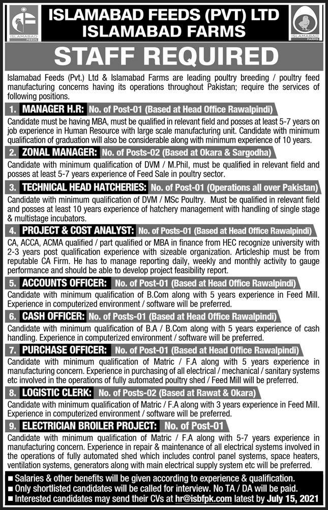 Manager HR new Jobs in Islamabad Feeds Pvt Limited 2021