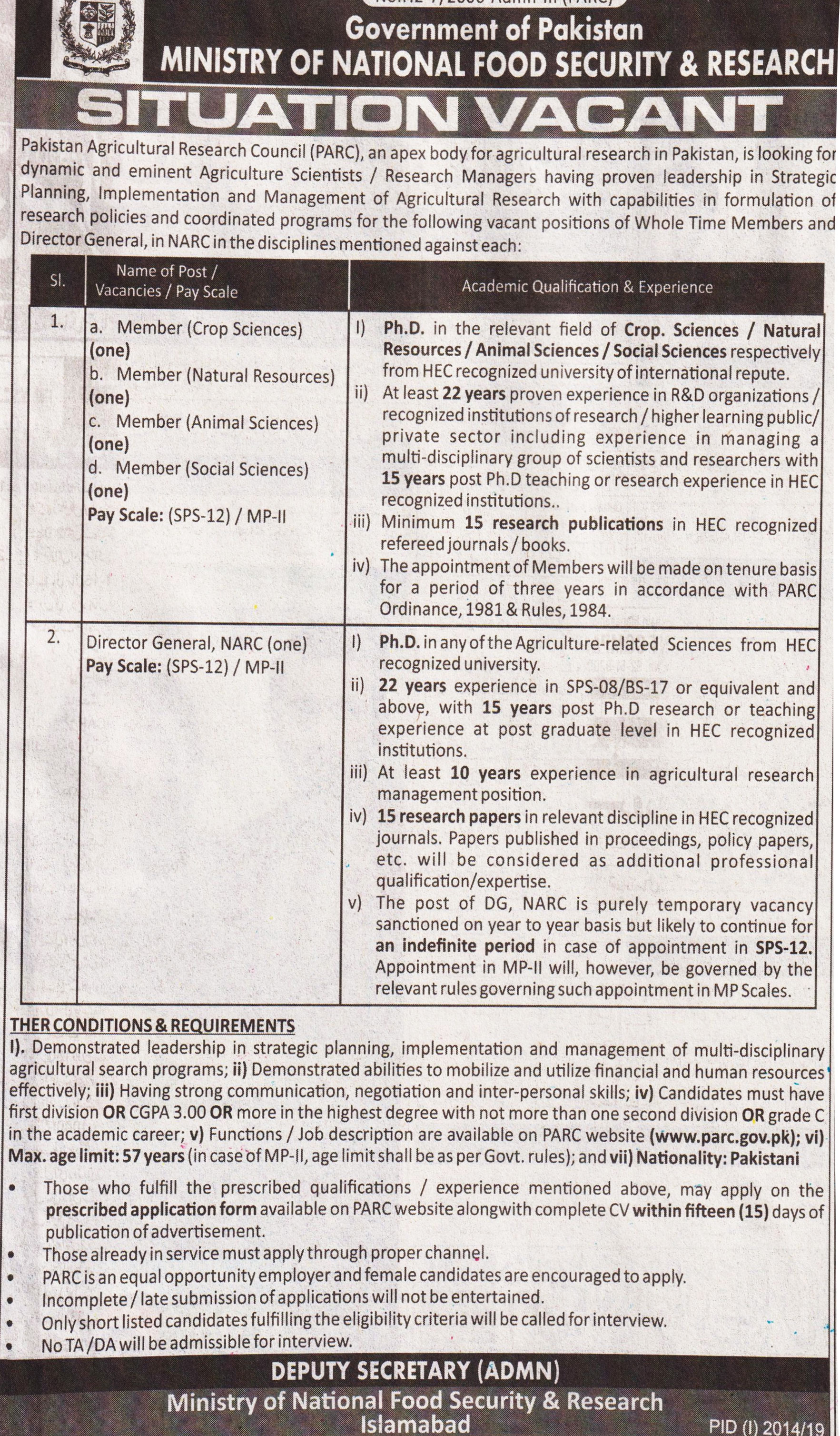 Ministry of National Food Security and Research Offering Jobs In Islamabad