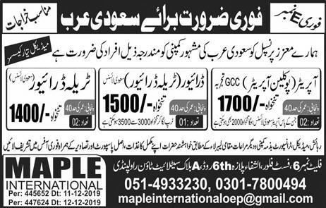 Operator jobs in Maple International Rawalpindi