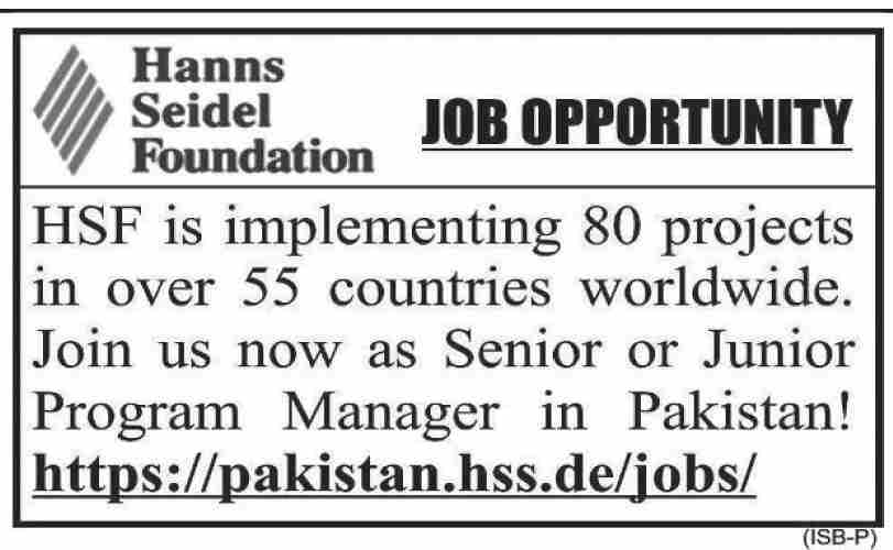 Program Manager Jobs In Hanns Seidel Foundation Islamabad