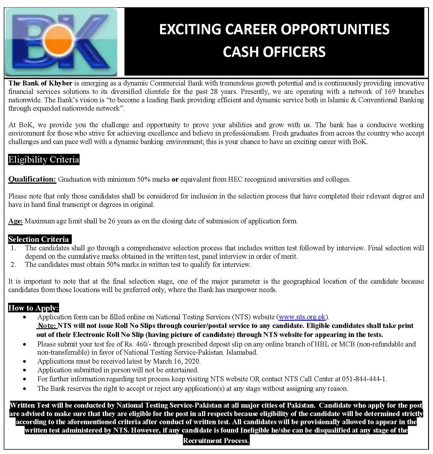 The Bank of Khyber (BOK) Jobs