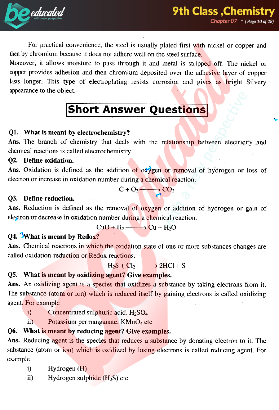 chemistry holiday homework for class 9