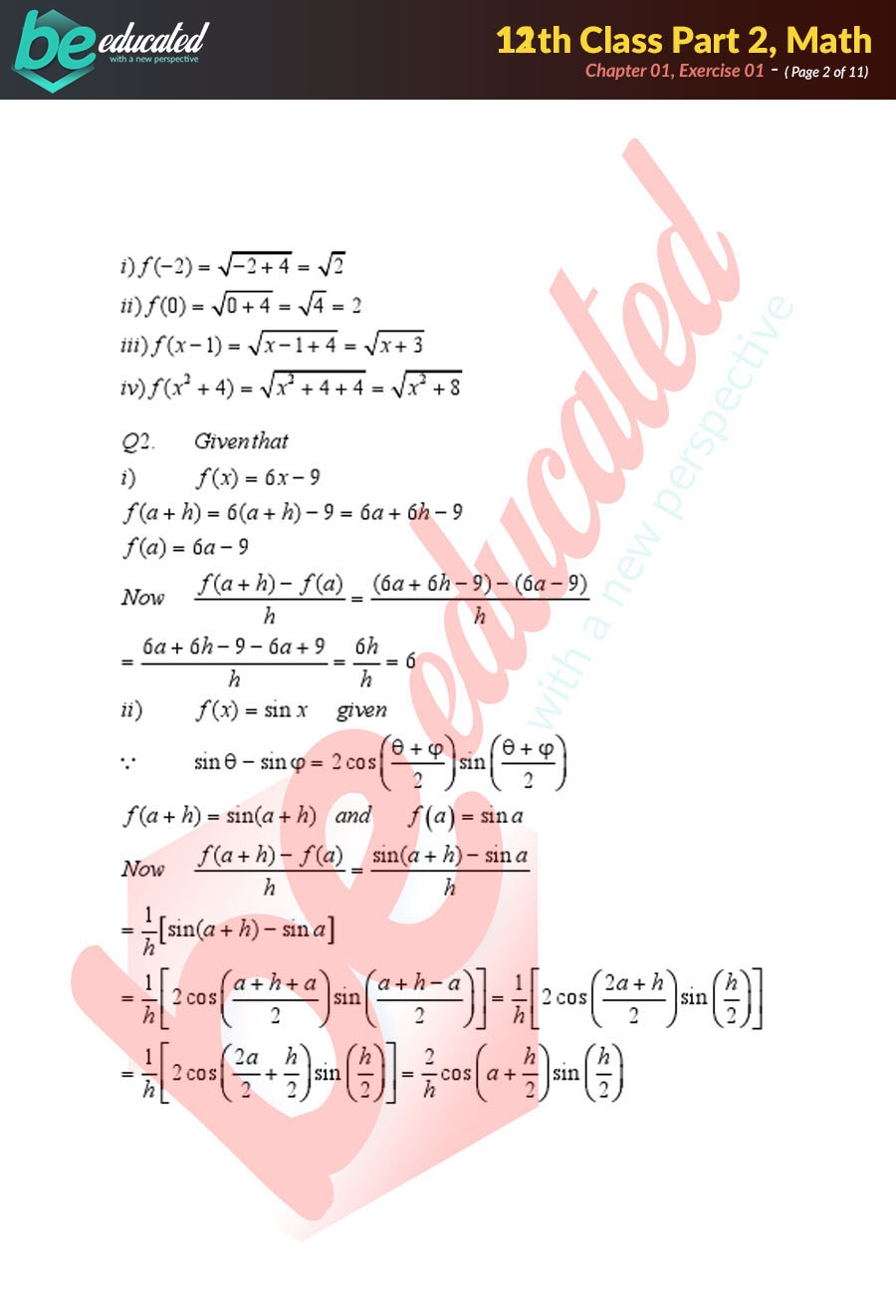 Exercise 1 1 Mathematics Fsc Part 2 Notes Inter Part 2 Notes Exercise 1 1 Mathematics Fsc Part 2 Notes Inter Part 2 Notes