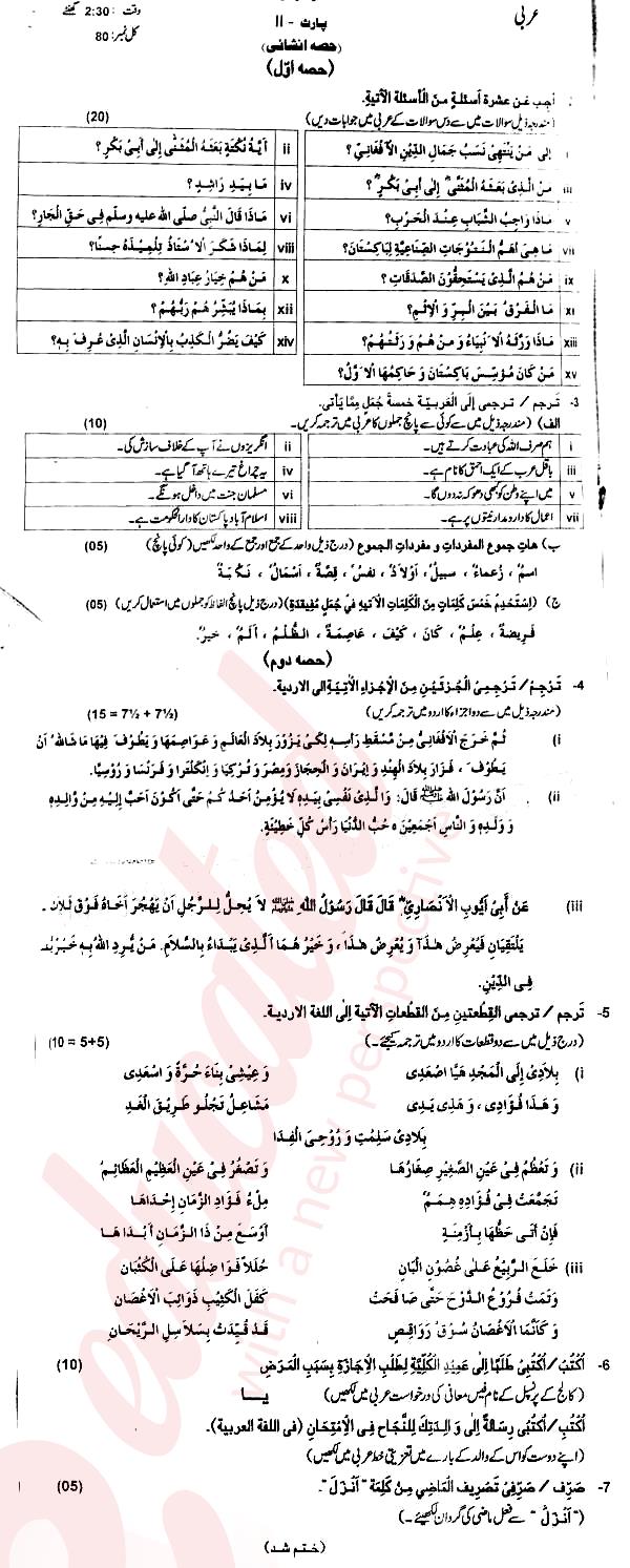 Arabic FA Part 2 Past Paper Group 1 BISE AJK 2014