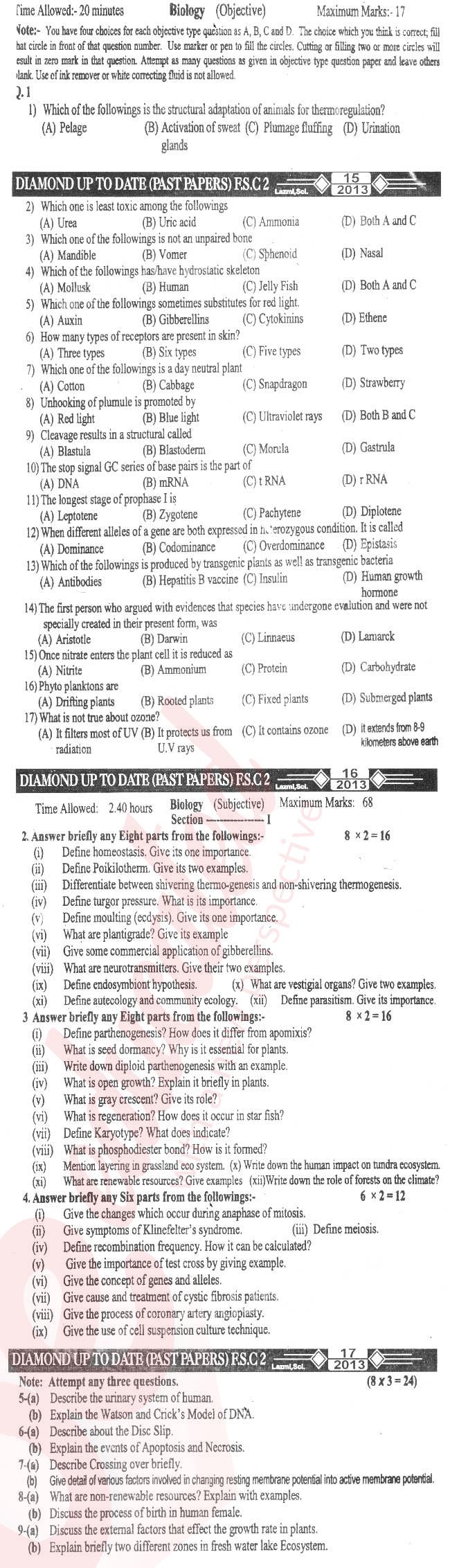 Biology FSC Part 2 Past Paper Group 1 BISE Sargodha 2013