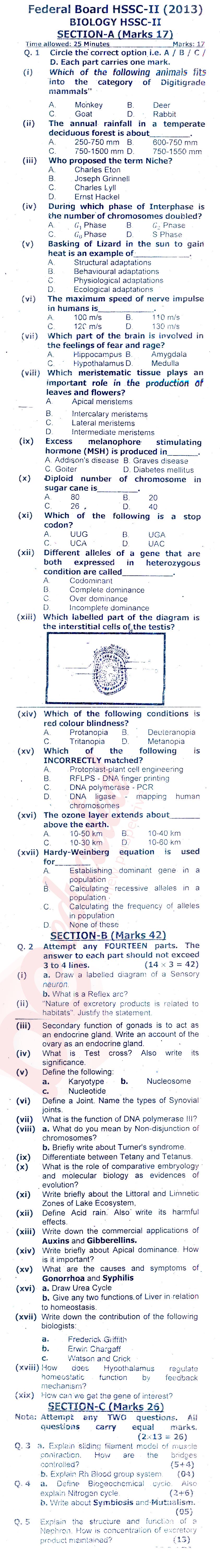 Biology FSC Part 2 Past Paper Group 1 Federal BISE  2013