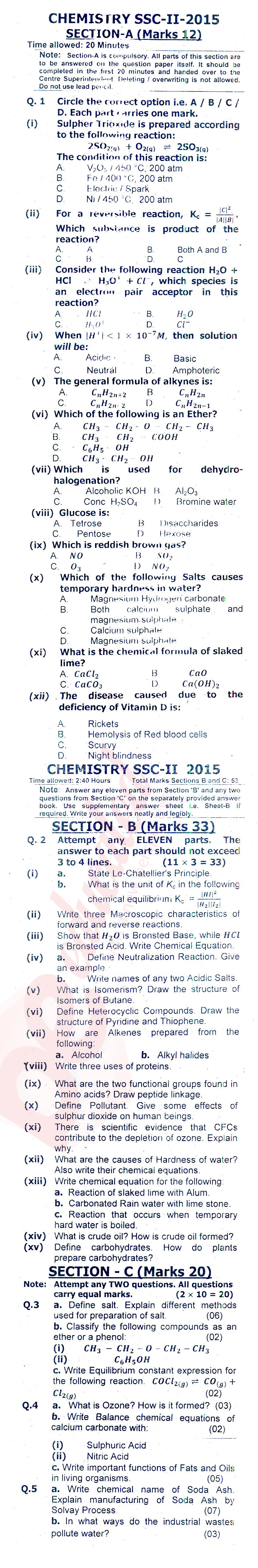 Chemistry 10th class Past Paper Group 1 Federal BISE  2015