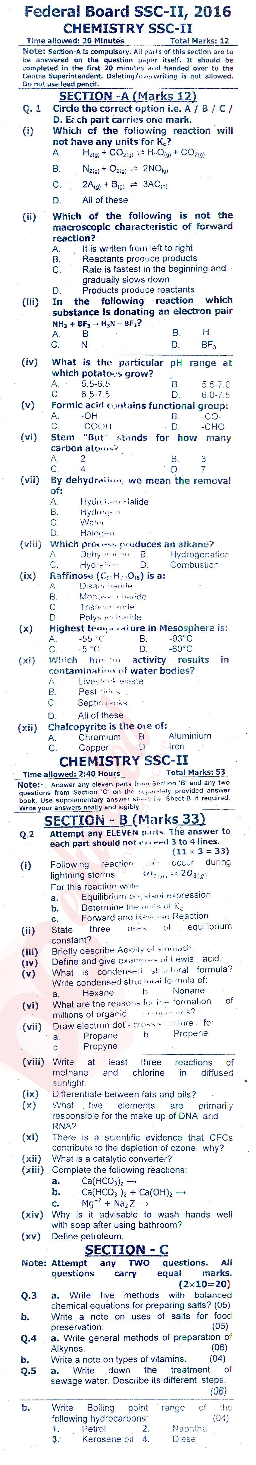 Chemistry 10th class Past Paper Group 1 Federal BISE  2016