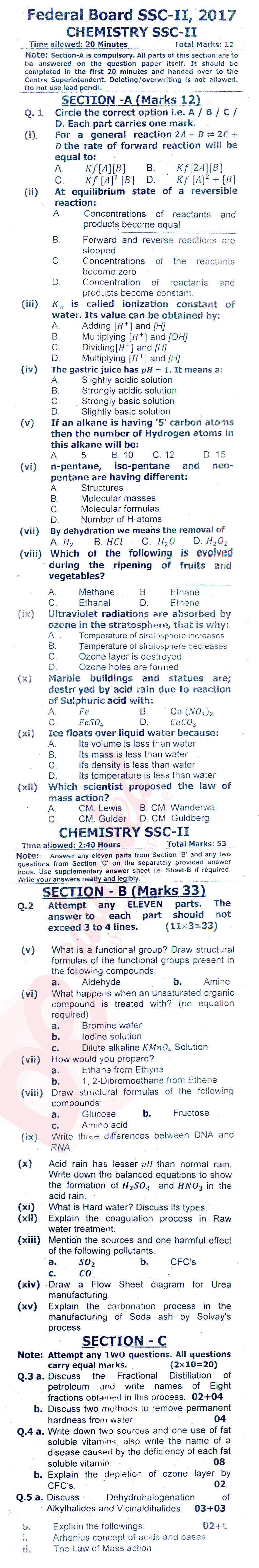 Chemistry 10th class Past Paper Group 1 Federal BISE  2017