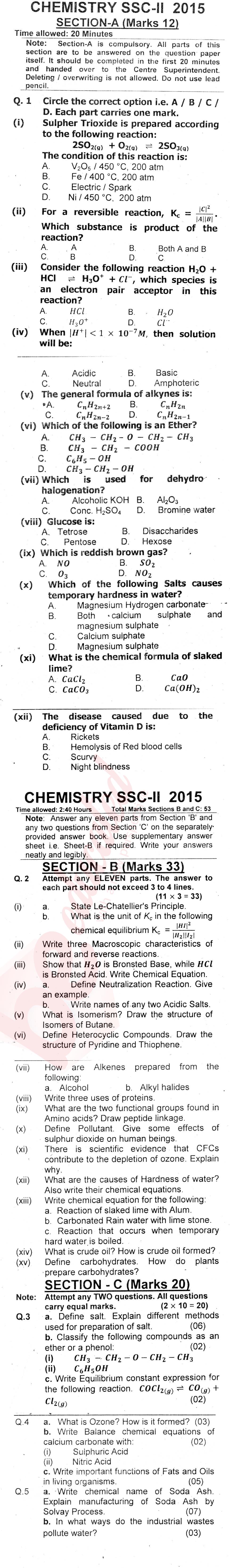 Chemistry 10th English Medium Past Paper Group 1 Federal BISE  2015