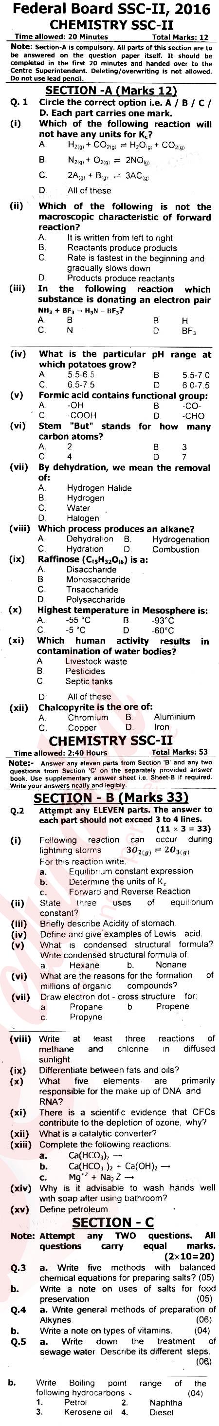 Chemistry 10th English Medium Past Paper Group 1 Federal BISE  2016