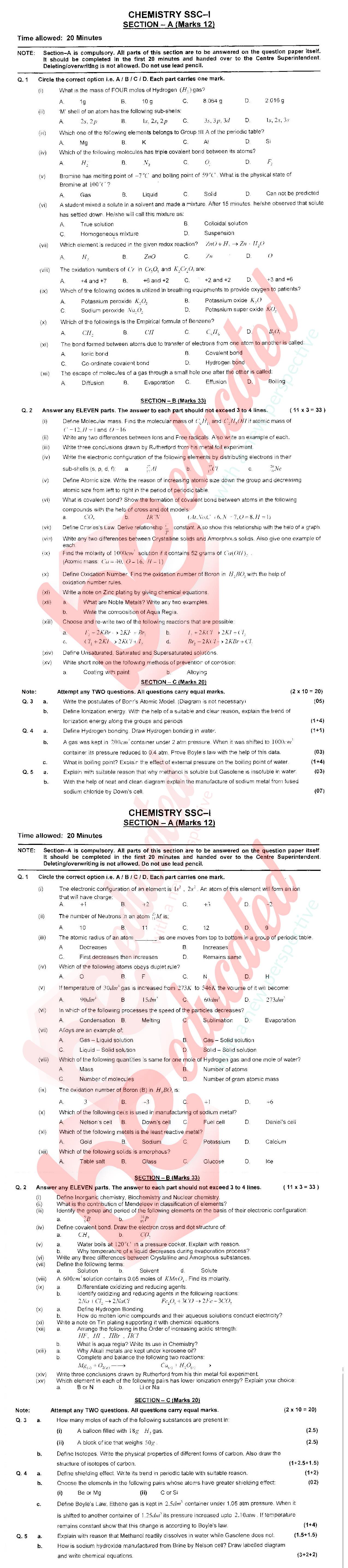 Chemistry 9th English Medium Past Paper Group 1 Federal BISE  2017