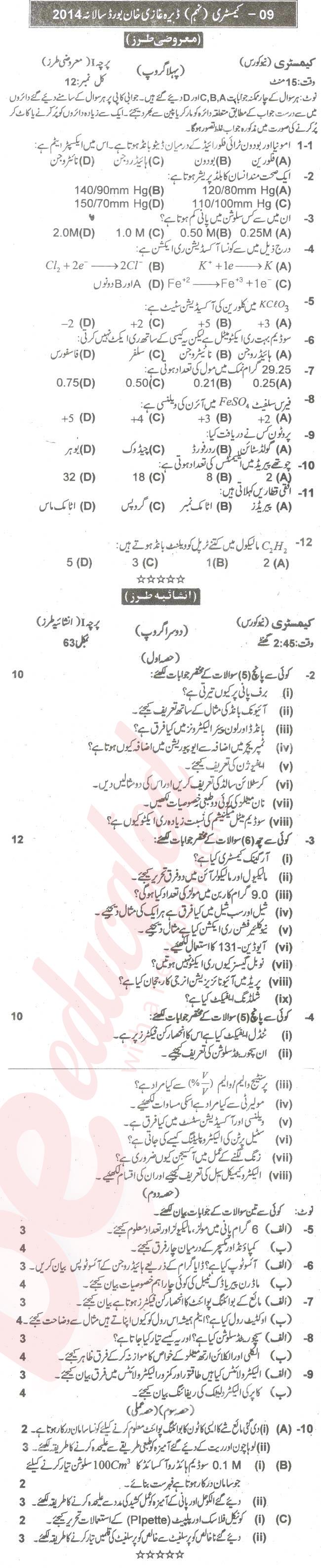 Chemistry 9th Urdu Medium Past Paper Group 1 BISE DG Khan 2014