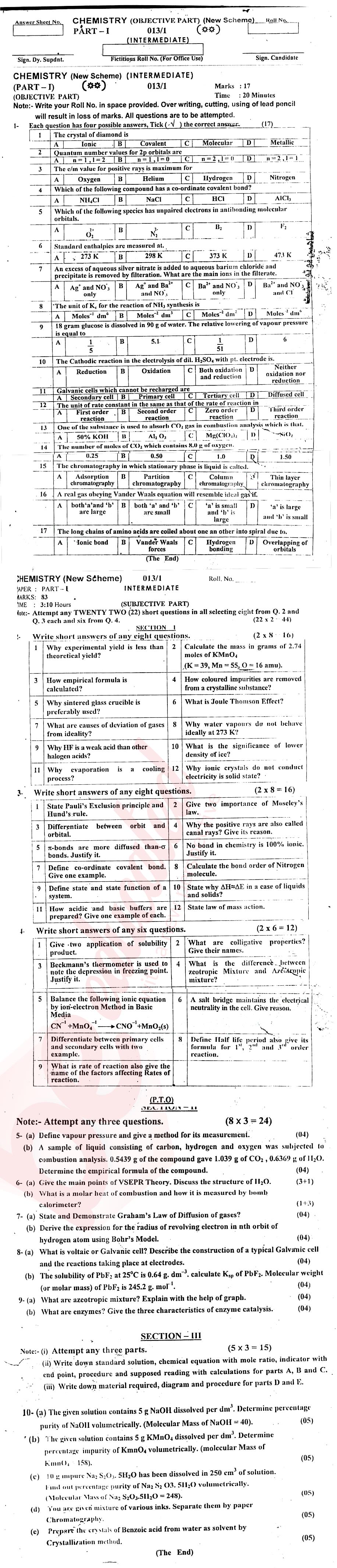 Chemistry FSC Part 1 Past Paper Group 1 BISE AJK 2013