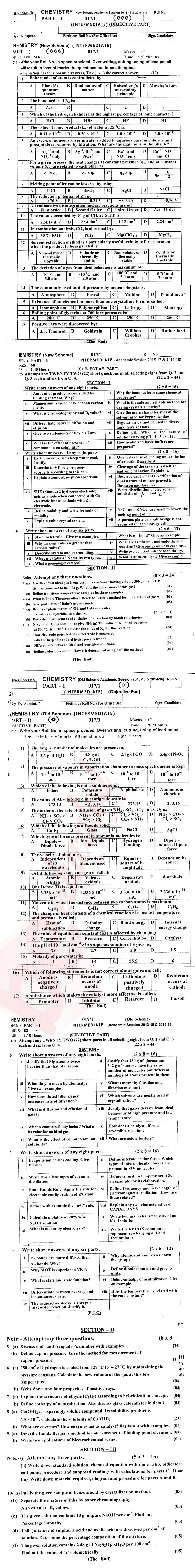 Chemistry FSC Part 1 Past Paper Group 1 BISE AJK 2016