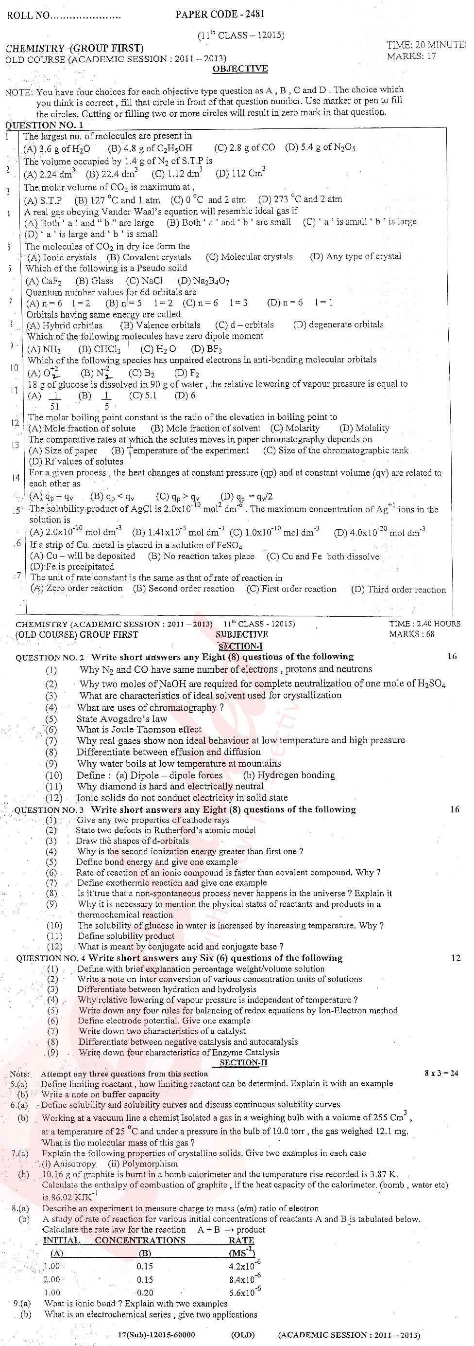 Chemistry FSC Part 1 Past Paper Group 1 BISE DG Khan 2015