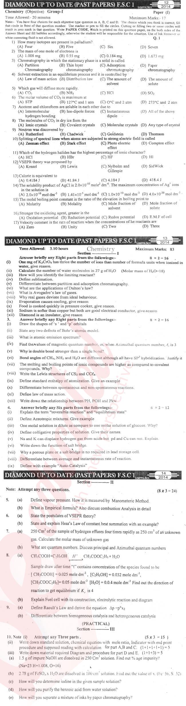 Chemistry FSC Part 1 Past Paper Group 1 BISE Sargodha 2014