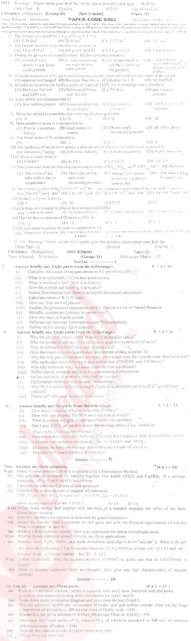 Chemistry FSC Part 1 Past Paper Group 2 BISE Sargodha 2013