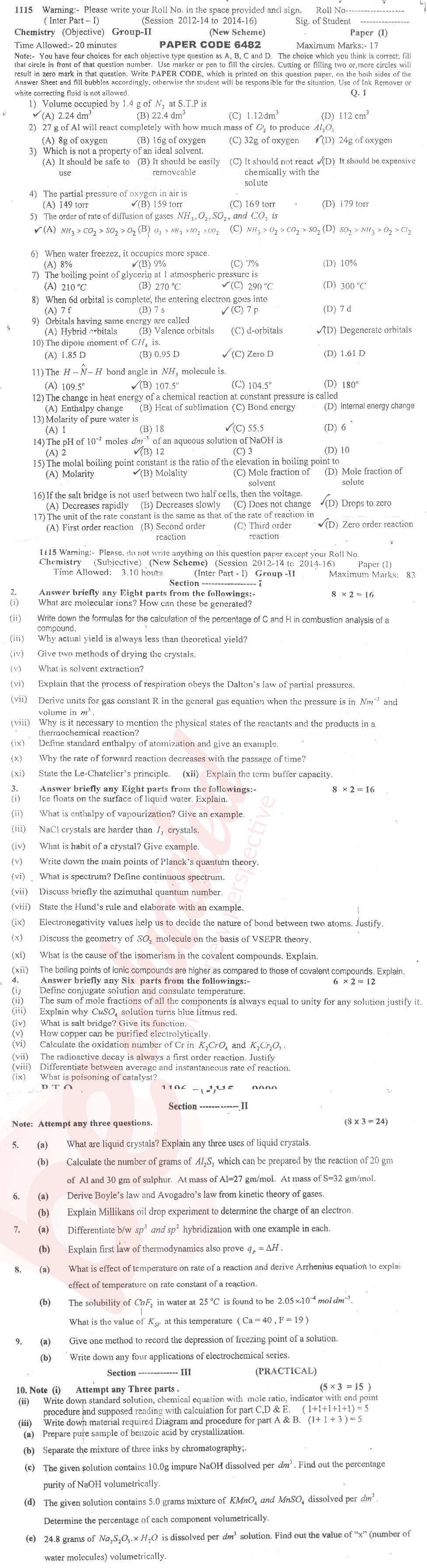 Chemistry FSC Part 1 Past Paper Group 2 BISE Sargodha 2015