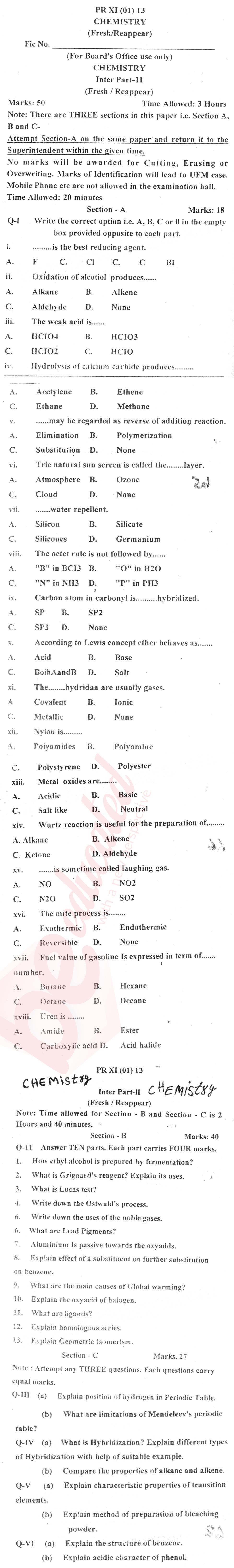 Chemistry FSC Part 2 Past Paper Group 1 BISE Abbottabad 2013