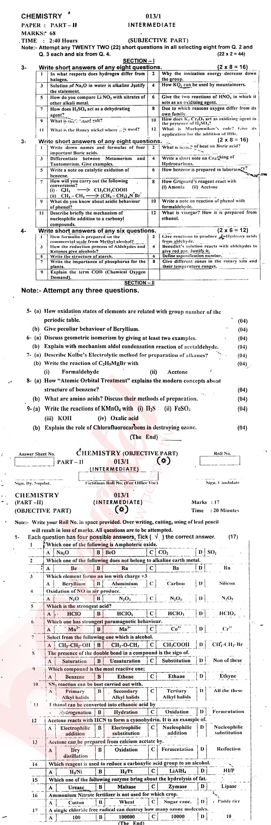 Chemistry FSC Part 2 Past Paper Group 1 BISE AJK 2013