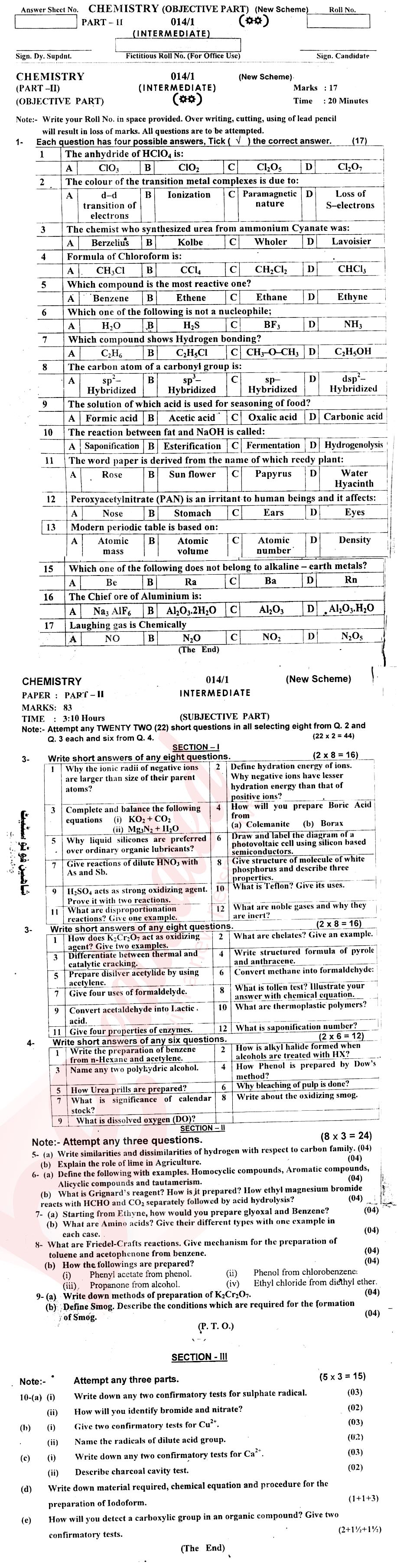 Chemistry FSC Part 2 Past Paper Group 1 BISE AJK 2014