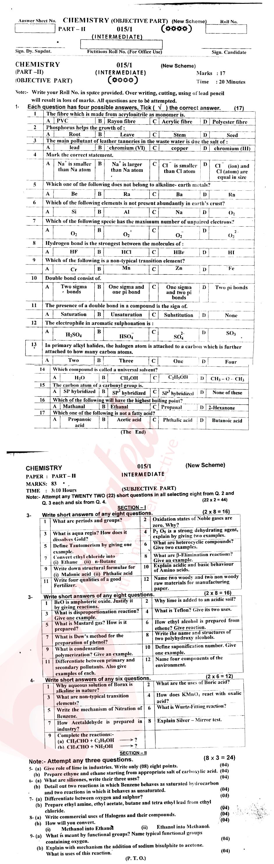 Chemistry FSC Part 2 Past Paper Group 1 BISE AJK 2015