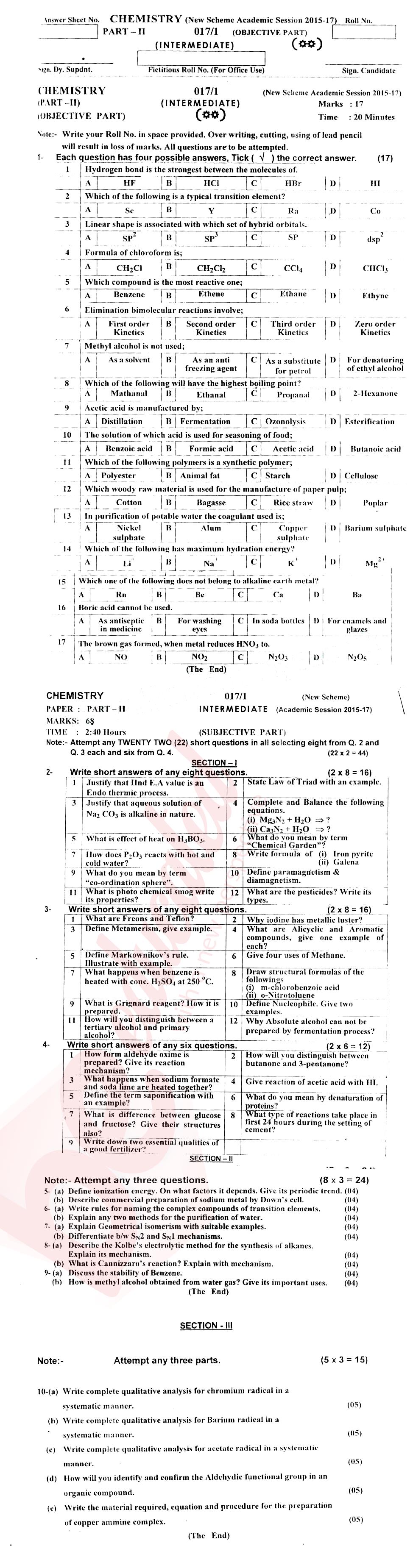 Chemistry FSC Part 2 Past Paper Group 1 BISE AJK 2016