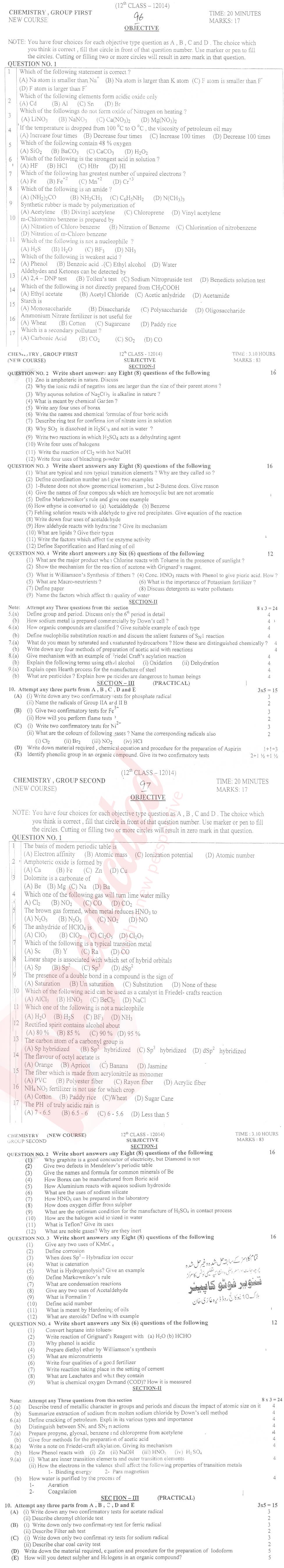 Chemistry FSC Part 2 Past Paper Group 1 BISE DG Khan 2014