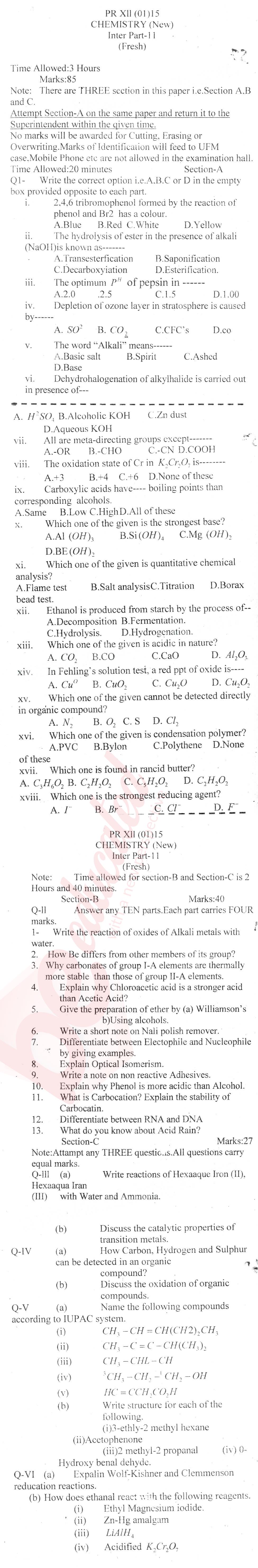 Chemistry FSC Part 2 Past Paper Group 1 BISE Kohat 2015
