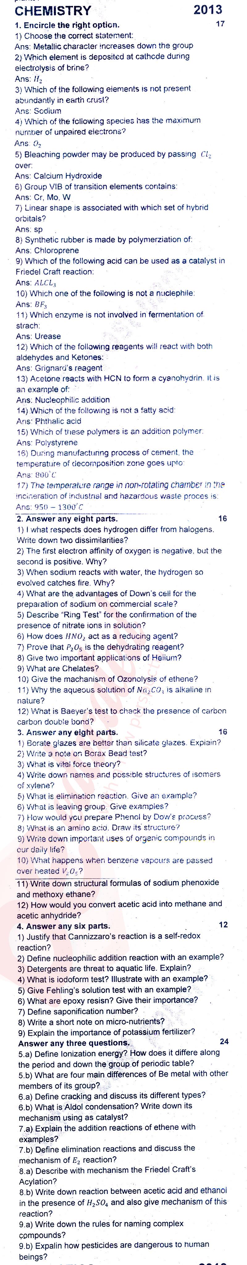 Chemistry FSC Part 2 Past Paper Group 1 BISE Rawalpindi 2013