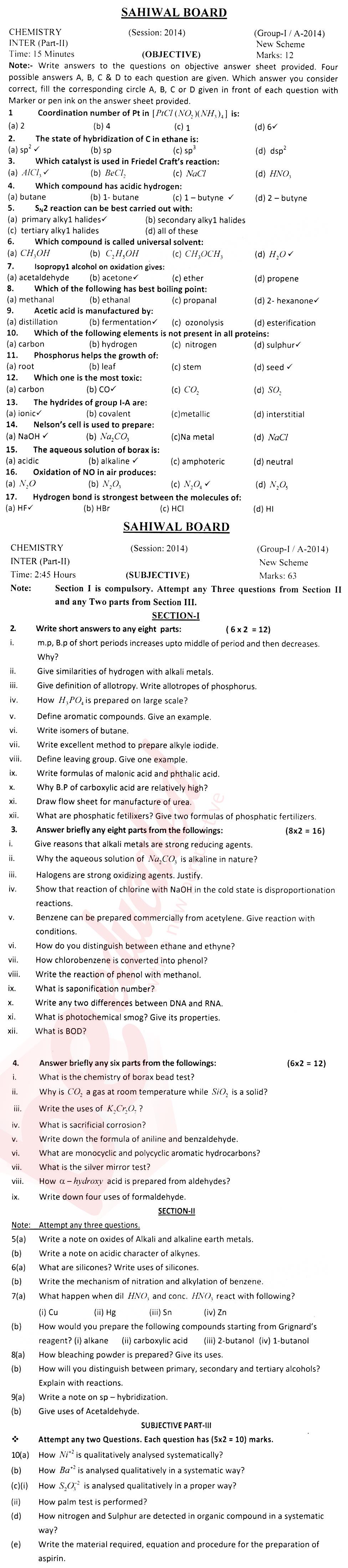 Chemistry FSC Part 2 Past Paper Group 1 BISE Sahiwal 2015