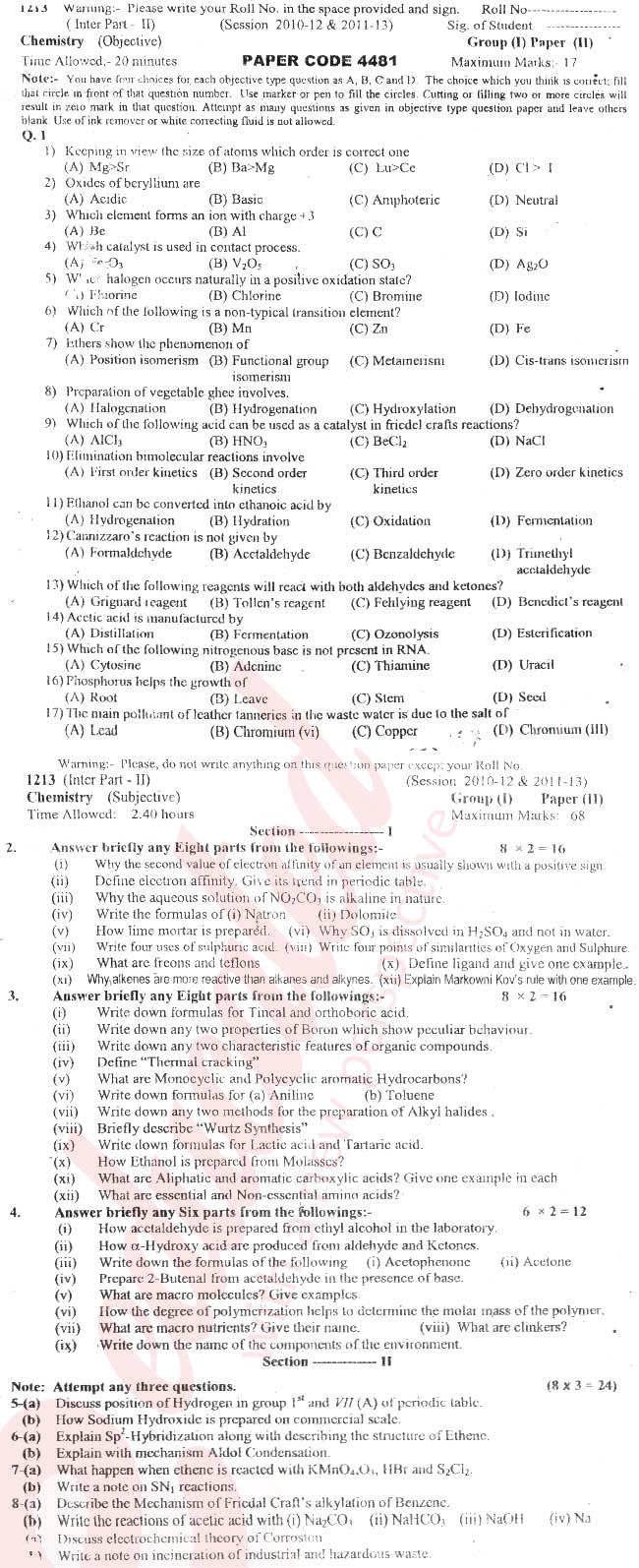 Chemistry FSC Part 2 Past Paper Group 1 BISE Sargodha 2013