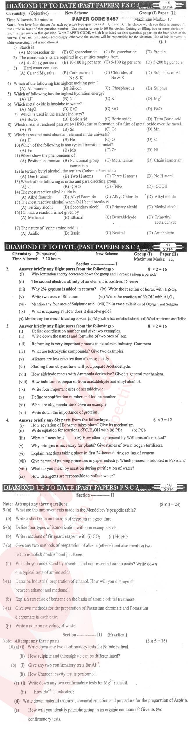 Chemistry FSC Part 2 Past Paper Group 1 BISE Sargodha 2014