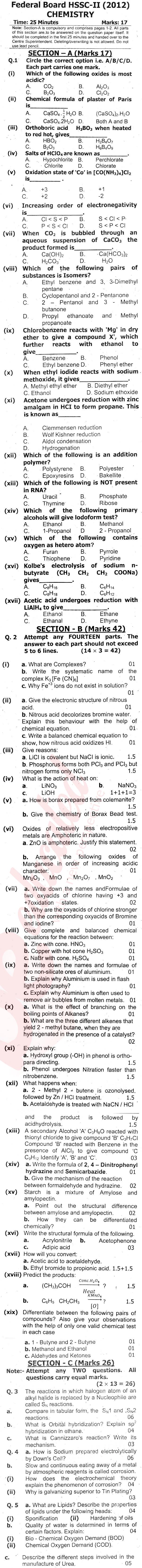 Chemistry FSC Part 2 Past Paper Group 1 Federal BISE  2012