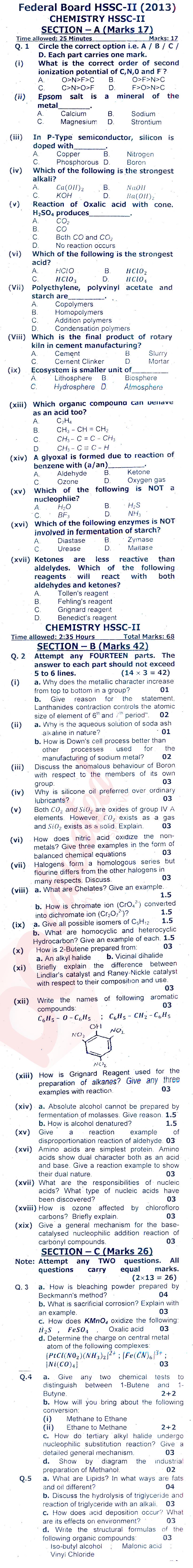 Chemistry FSC Part 2 Past Paper Group 1 Federal BISE  2013