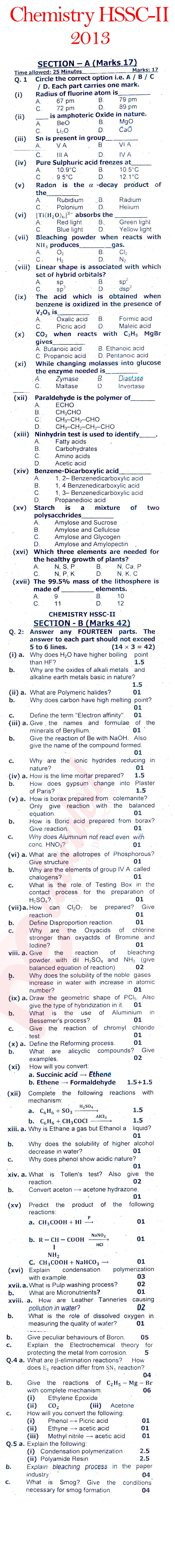 Chemistry FSC Part 2 Past Paper Group 1 Federal BISE  2014