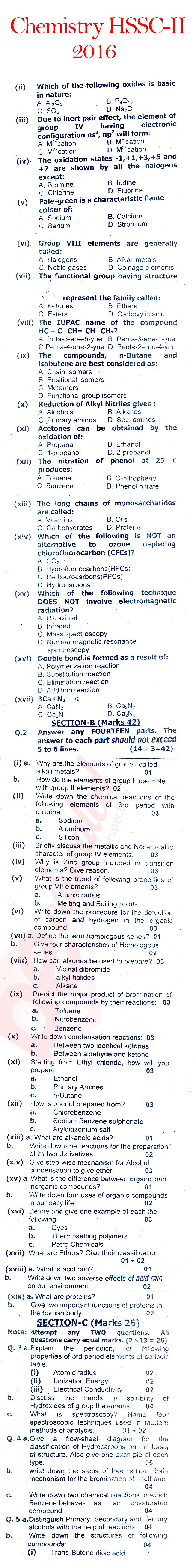 Chemistry FSC Part 2 Past Paper Group 1 Federal BISE  2016
