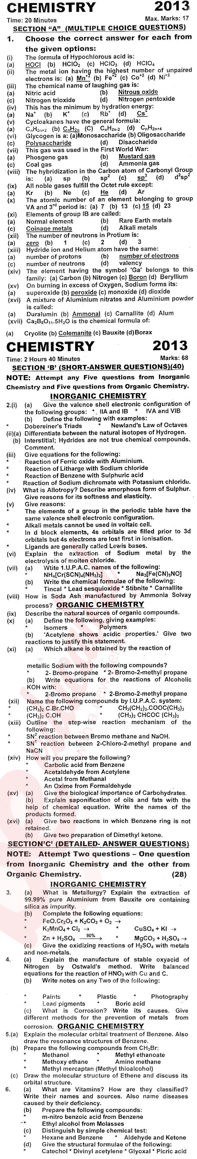 Chemistry FSC Part 2 Past Paper Group 1 KPBTE 2013