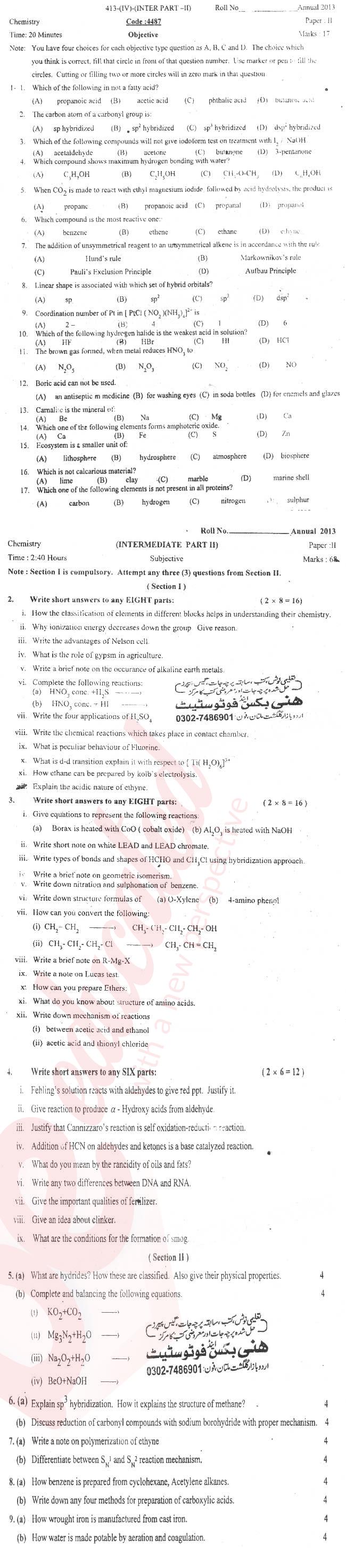 Chemistry FSC Part 2 Past Paper Group 2 BISE Multan 2013