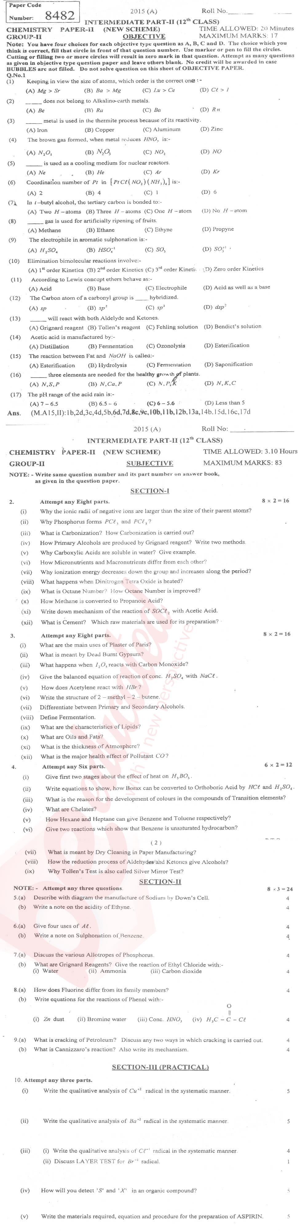 Chemistry FSC Part 2 Past Paper Group 2 BISE Multan 2015