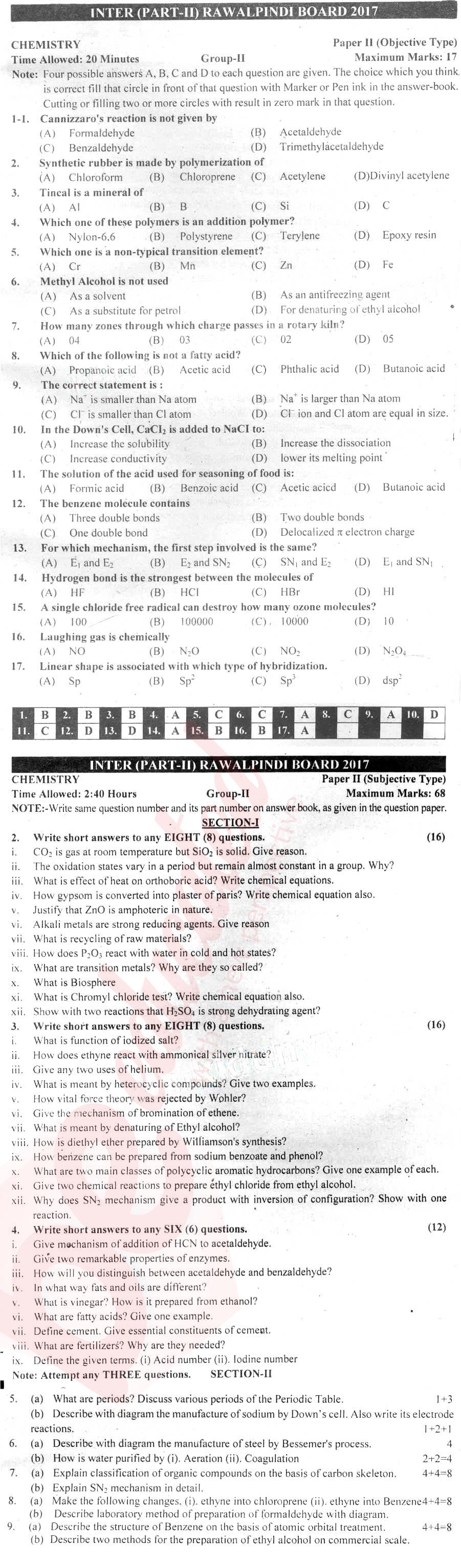 Chemistry FSC Part 2 Past Paper Group 2 BISE Rawalpindi 2017